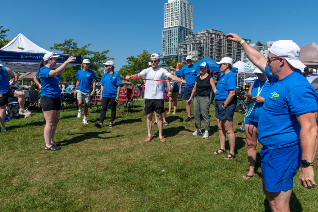 A group of people exercising