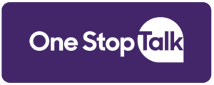 One Stop Talk white logo with a purple background